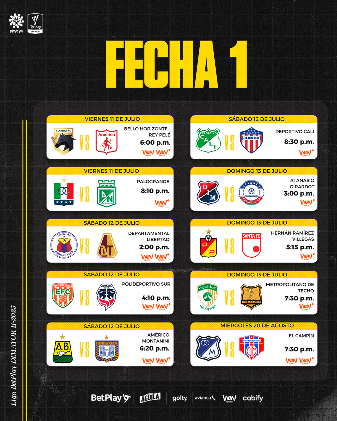Así se jugará la fecha 1 de la Liga BetPlay DIMAYOR II-2025 - Dimayor
