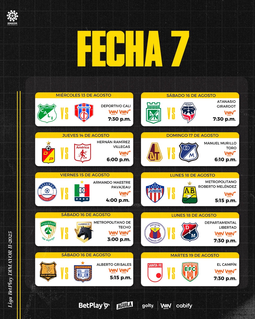 Así se jugará la fecha 7 de la Liga BetPlay DIMAYOR II-2025 - Dimayor