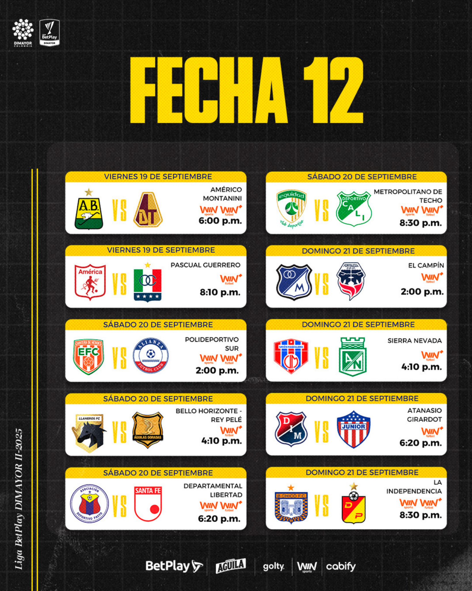 Así se jugará la fecha 12 de la Liga BetPlay DIMAYOR ll-2025 - Dimayor
