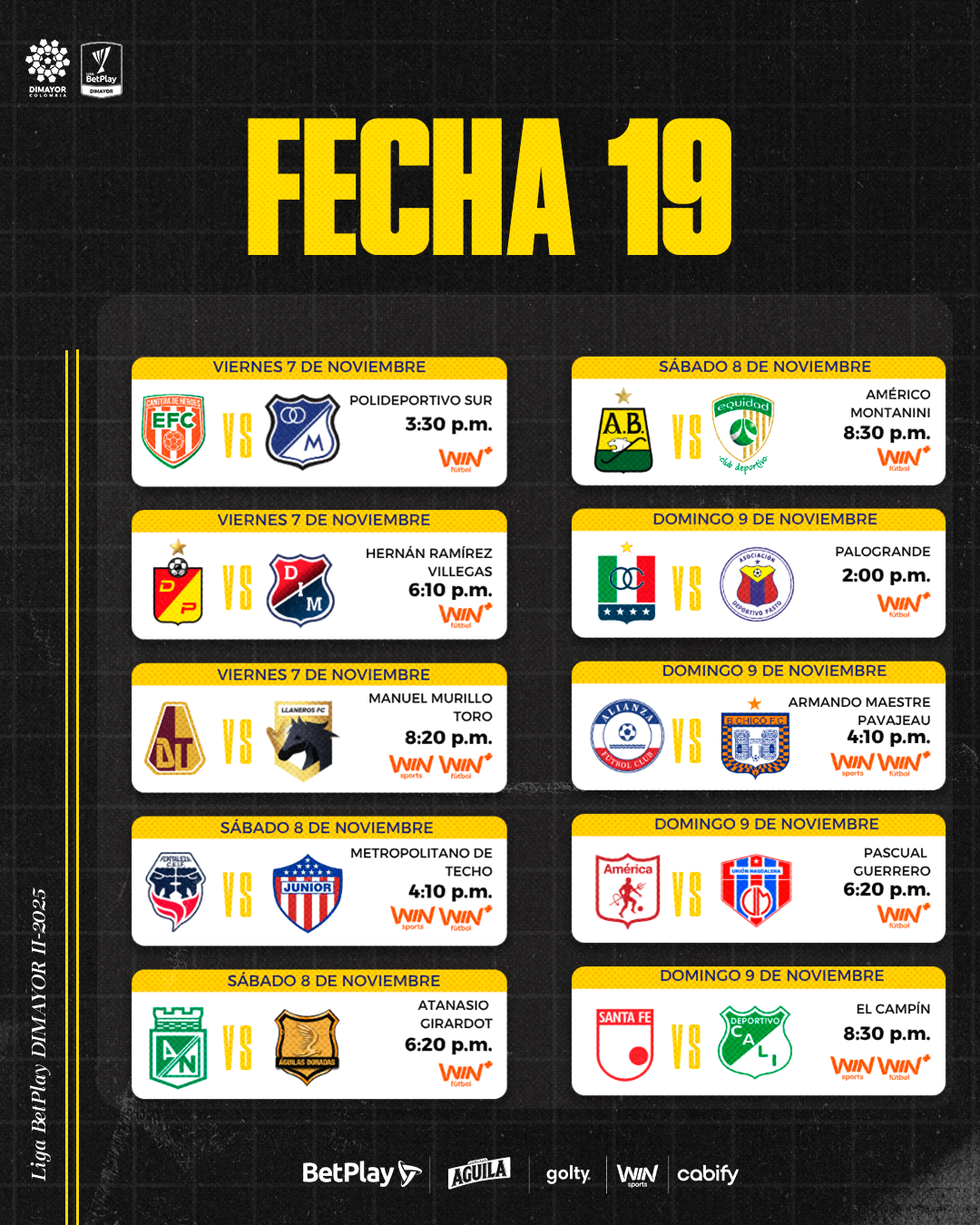 Así se jugará la fecha 19 de la Liga BetPlay DIMAYOR ll-2025 - Dimayor