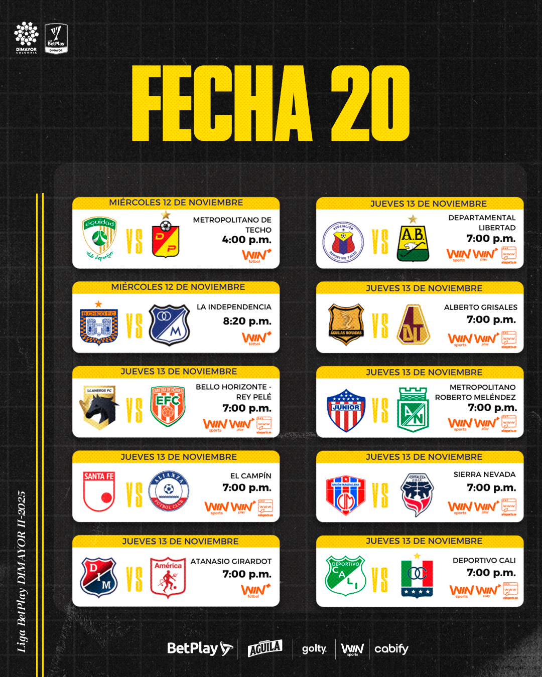 Así se jugará la fecha 20 de la Liga BetPlay DIMAYOR ll-2025 - Dimayor