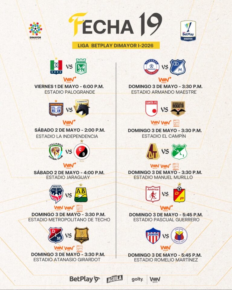 Así se jugará la fecha 19 de la Liga BetPlay DIMAYOR l-2026 - Dimayor